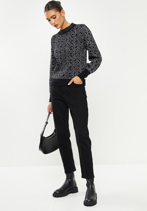 SISSY BOY - Lurex blend logo knit with puff sleeve - silver & black