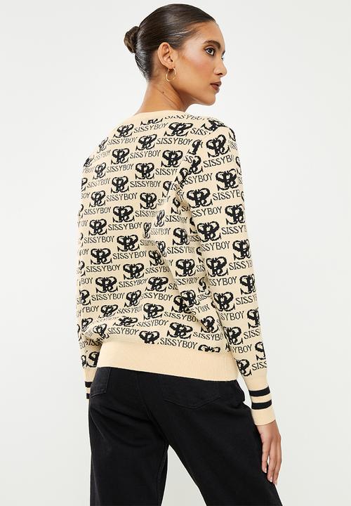 SISSY BOY - All over knit branded sweater - stone & black