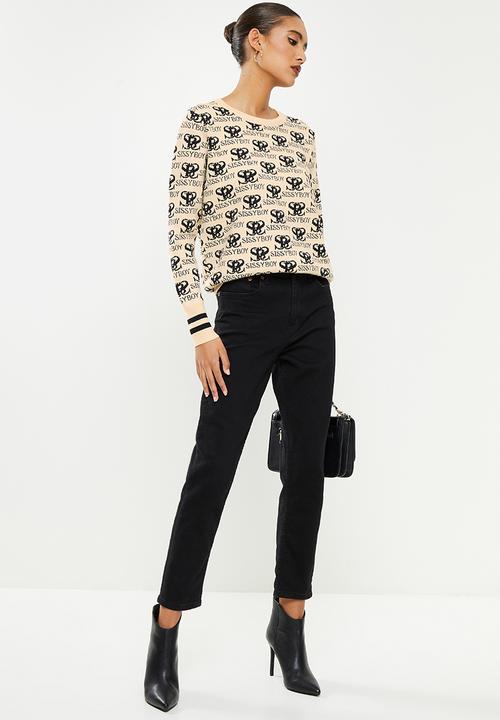 SISSY BOY - All over knit branded sweater - stone & black