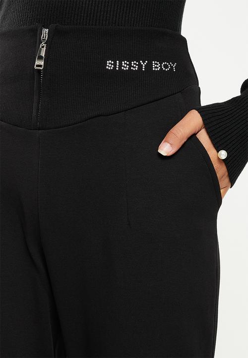 SISSY BOY - Sweatpants with centre front zip and bling logo - black