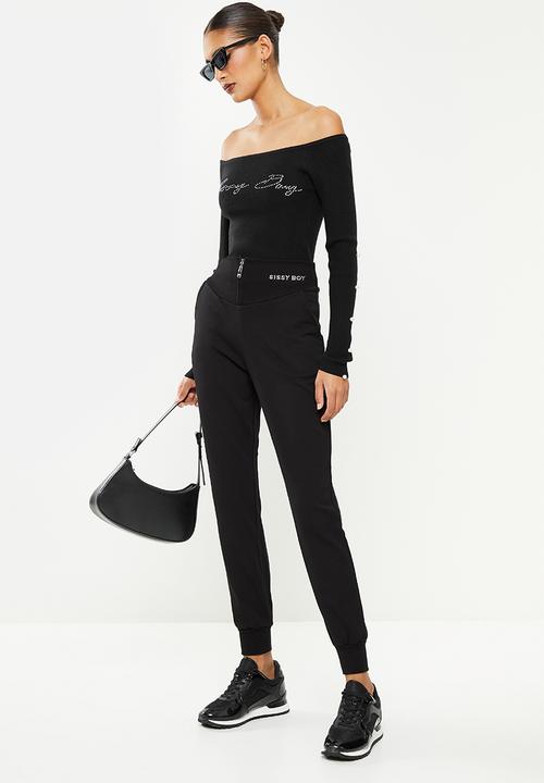 SISSY BOY - Sweatpants with centre front zip and bling logo - black