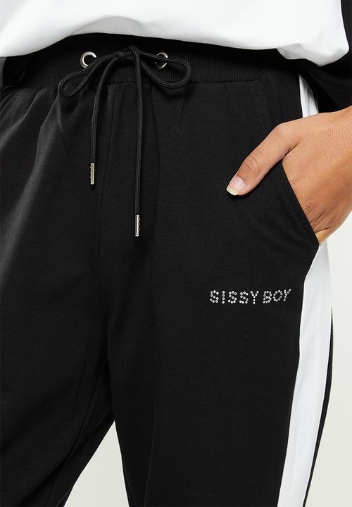 SISSY BOY - Trackpants with bling logo - black & white