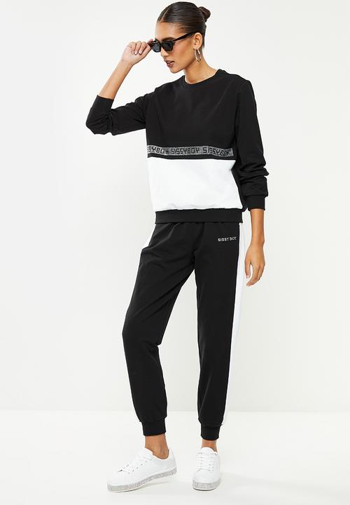 SISSY BOY - Trackpants with bling logo - black & white