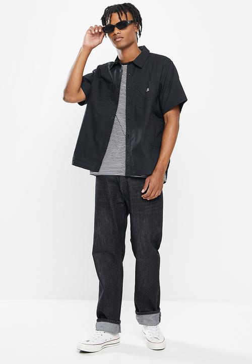 Converse - Solid woven carpenter short sleeve button down - black