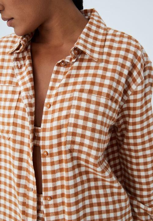 Cotton On - Oversized boyfriend flannel sleep shirt - glazed ginger gingham