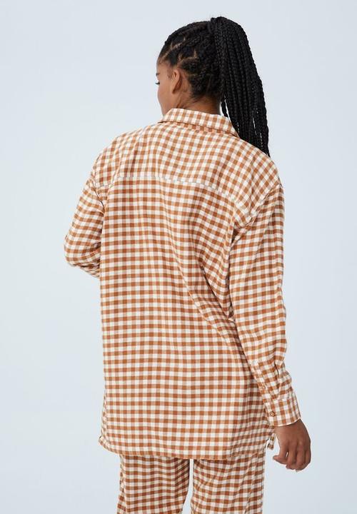 Cotton On - Oversized boyfriend flannel sleep shirt - glazed ginger gingham