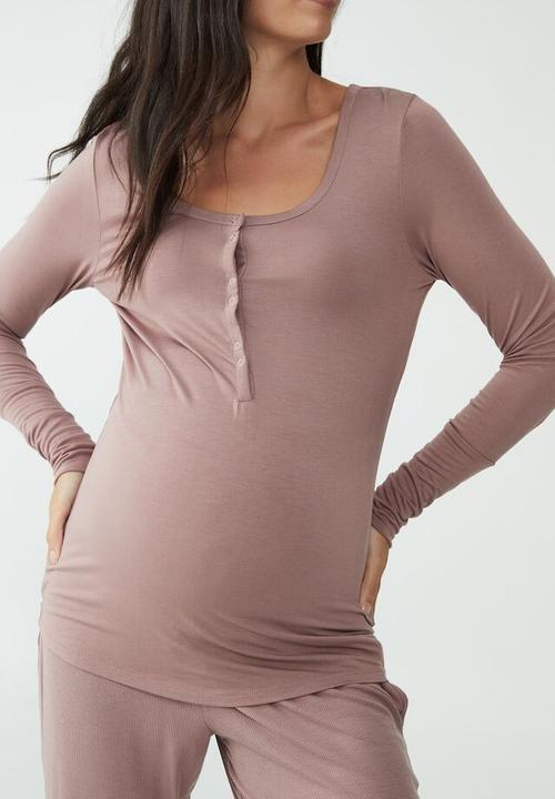 Cotton On - Sleep recovery maternity henley top - woodrose