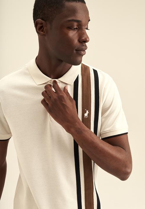 POLO - Vert Panel Stripe SS Golfer - White