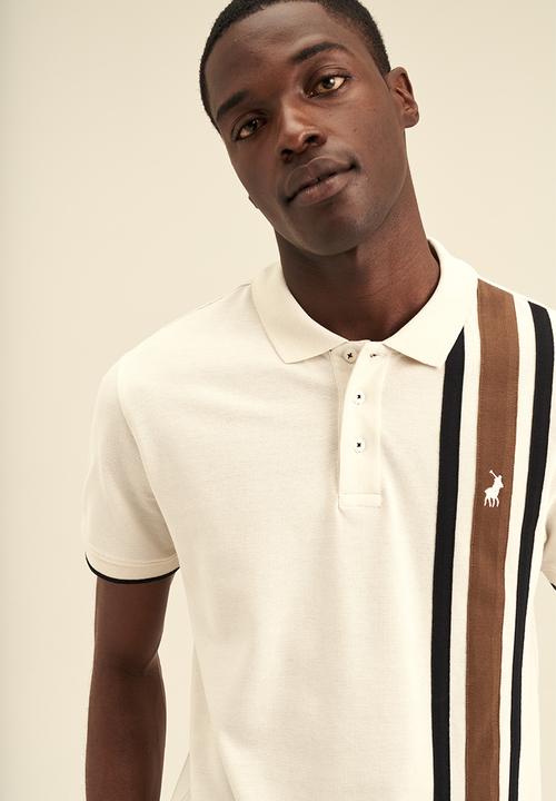 POLO - Vert Panel Stripe SS Golfer - White