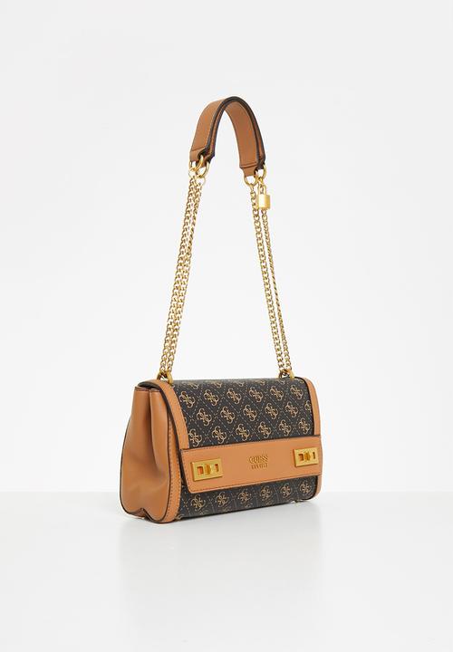 GUESS - Katey flap shoulder bag - brown & cognac