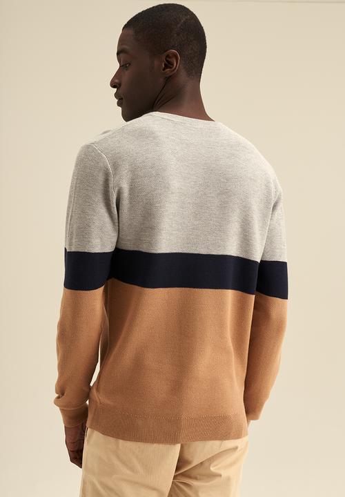 POLO - Textured Striped Block Knitwear - Camel & Grey