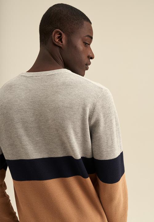 POLO - Textured Striped Block Knitwear - Camel & Grey