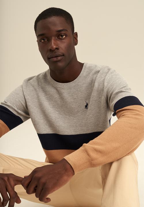 POLO - Textured Striped Block Knitwear - Camel & Grey