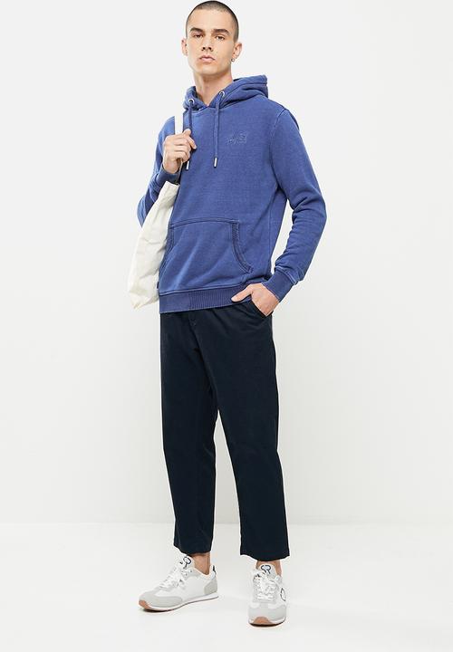 Superdry. - Vintage logo emb hood - mid indigo