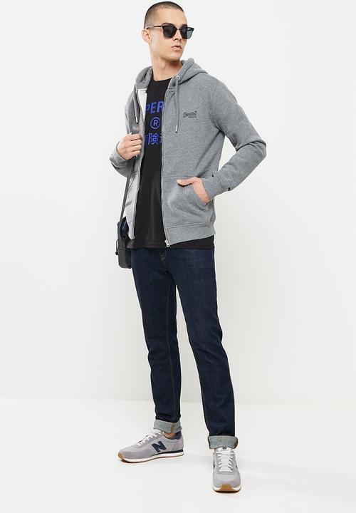 Superdry. - Vintage logo emb ziphood bb no - rich charcoal marl