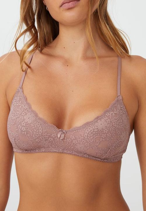 Cotton On - Ultimate comfort lace triangle bralette - soft mauve