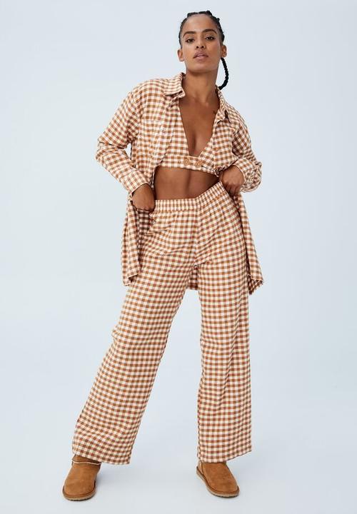 Cotton On - Wide leg flannel bed pant - glazed ginger gingham