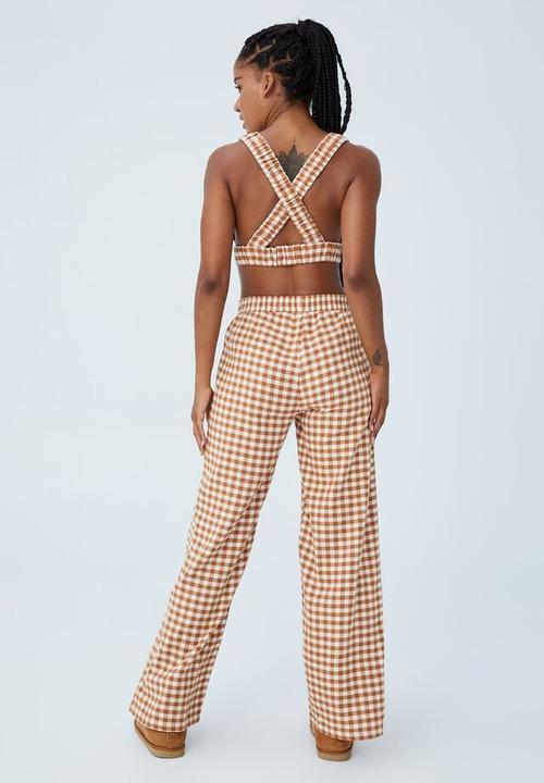 Cotton On - Wide leg flannel bed pant - glazed ginger gingham