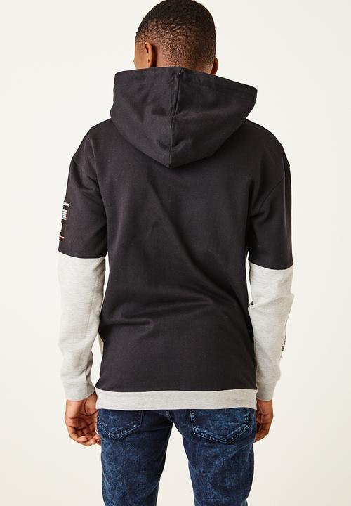 Flyersunion - Contrast panel hoodie - black & orange