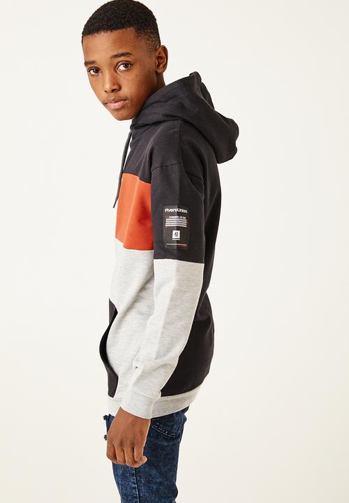 Flyersunion - Contrast panel hoodie - black & orange