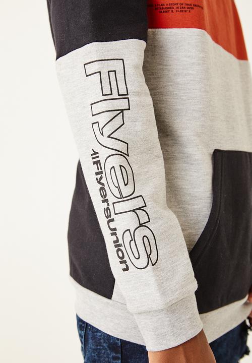 Flyersunion - Contrast panel hoodie - black & orange