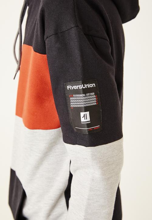 Flyersunion - Contrast panel hoodie - black & orange