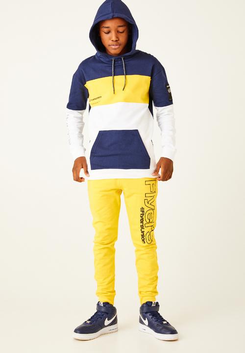 Flyersunion - Contrast panel hoodie - navy & yellow