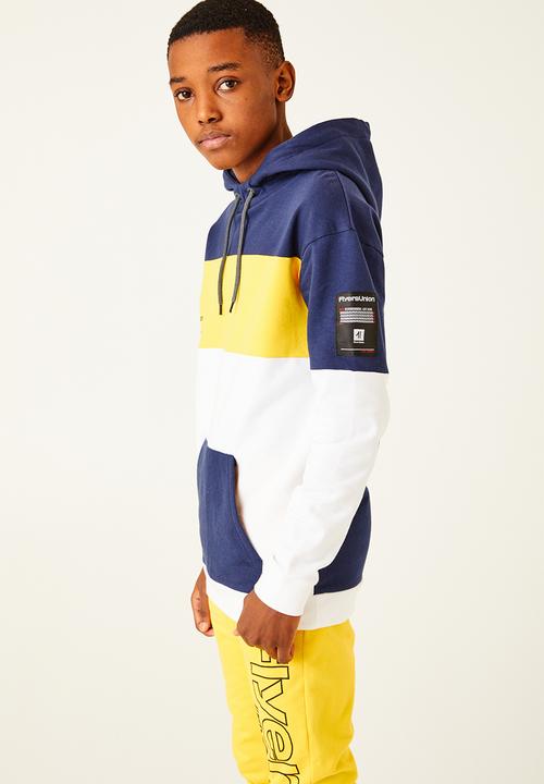 Flyersunion - Contrast panel hoodie - navy & yellow