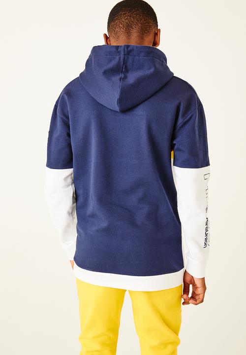 Flyersunion - Contrast panel hoodie - navy & yellow