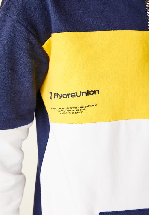 Flyersunion - Contrast panel hoodie - navy & yellow