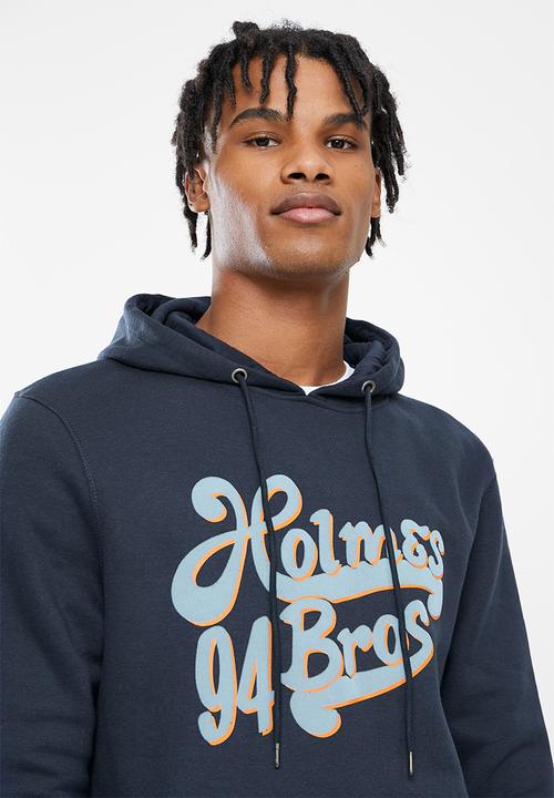 Holmes Bro's - Bros flock pullover hoody - navy