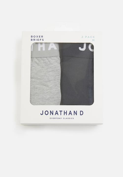 Jonathan D - Knitted 2 Pack Trunks with elasticated waistband - Grey/Navy
