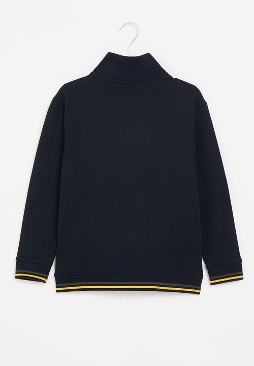 POLO - Boys high neck zip thru sweater - navy
