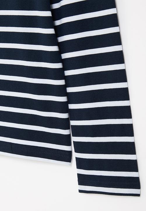 POLO - Boys striped long sleeve embroidered tee - navy