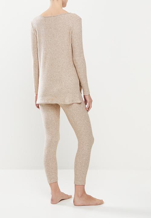 Superbalist - Maternity soft touch rib sleep set - taupe