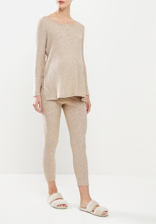 Superbalist - Maternity soft touch rib sleep set - taupe