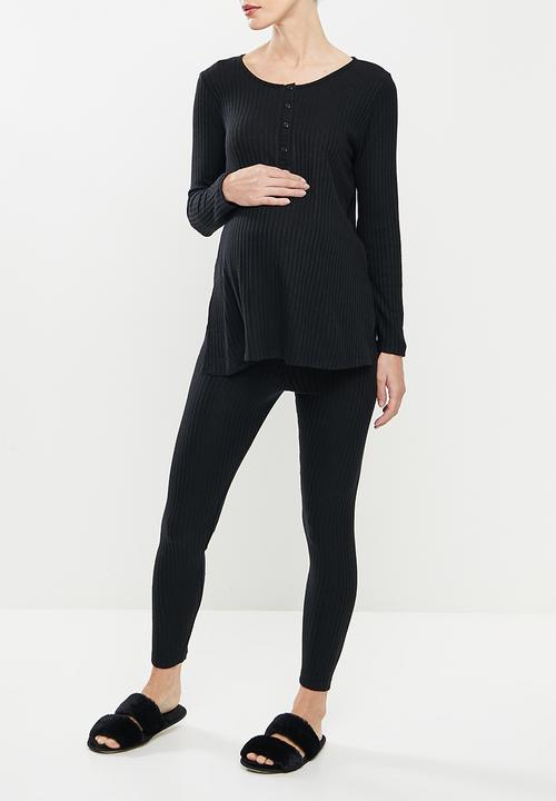 Superbalist - Maternity soft touch rib sleep set - black