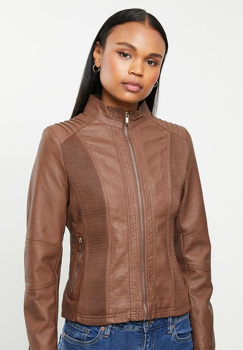 Stella Morgan - Zip front faux leather jacket - tan