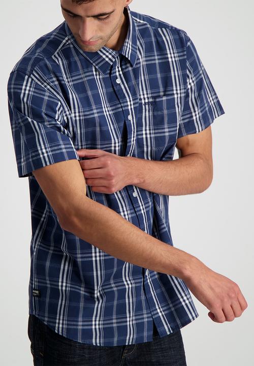JEEP - Ss yd check shirt-navy/white-jeep - navy/white-jeep