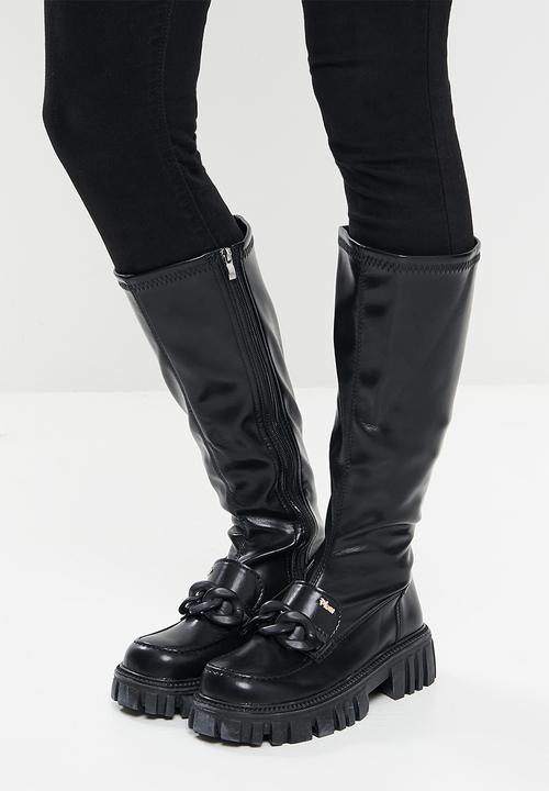 Plum - Raven chunky knee high boot - black