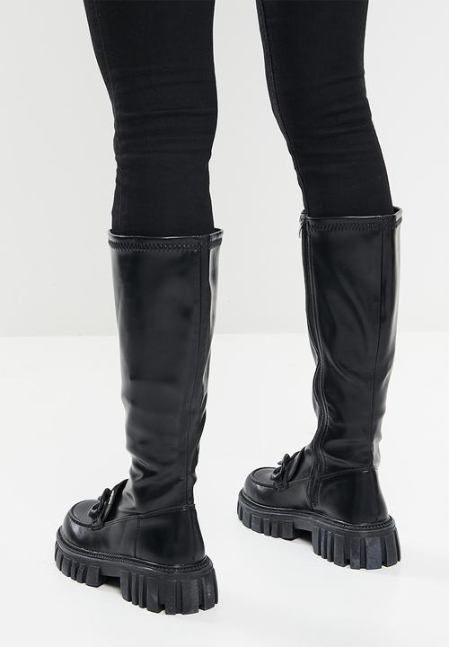Plum - Raven chunky knee high boot - black