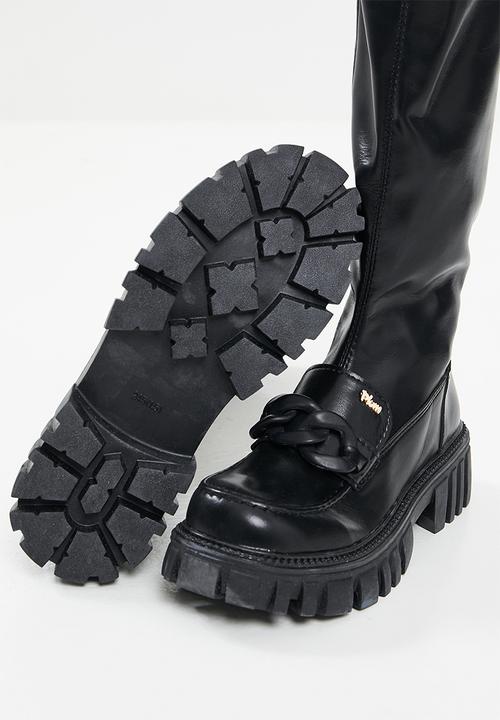 Plum - Raven chunky knee high boot - black