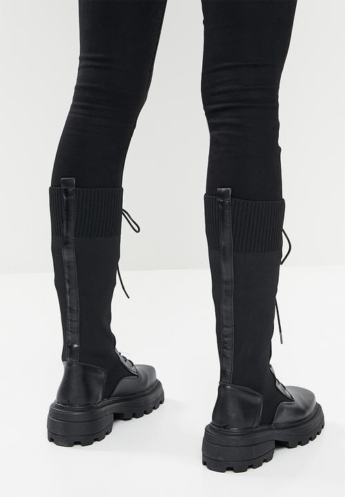 Plum - Nolte lace-up combat boot - black