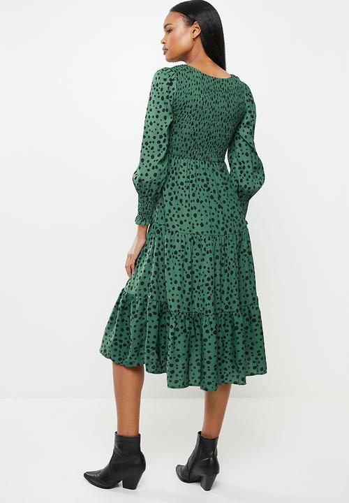 Stella Morgan - Long sleeve shirring smock dress - green