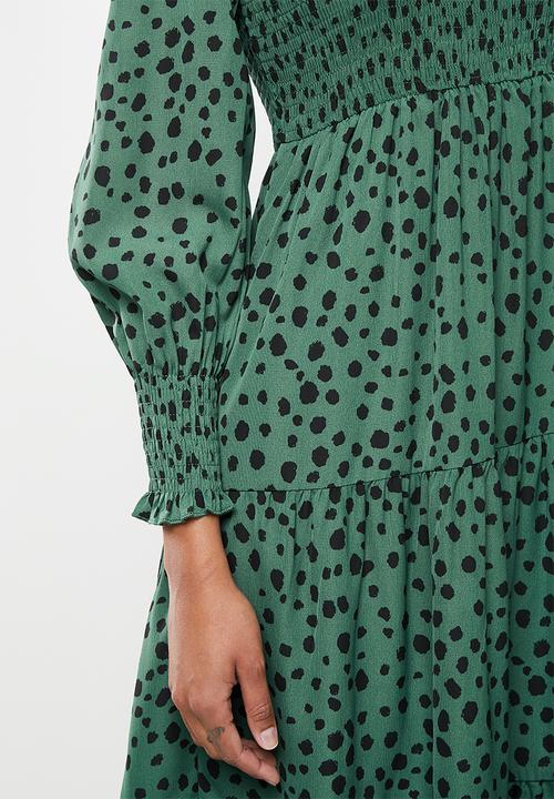 Stella Morgan - Long sleeve shirring smock dress - green