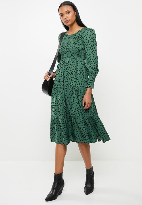 Stella Morgan - Long sleeve shirring smock dress - green