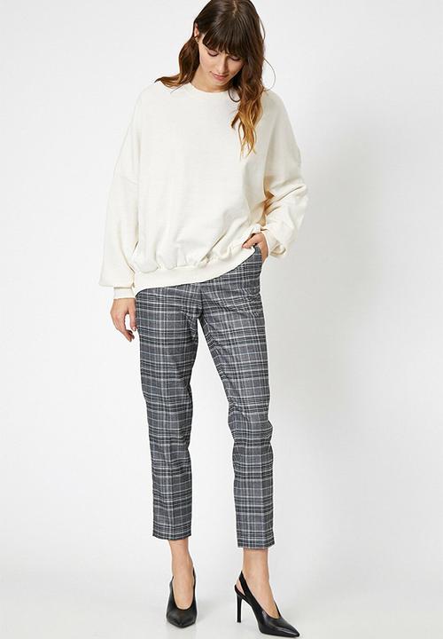 Koton - Medium rise check trousers - black check