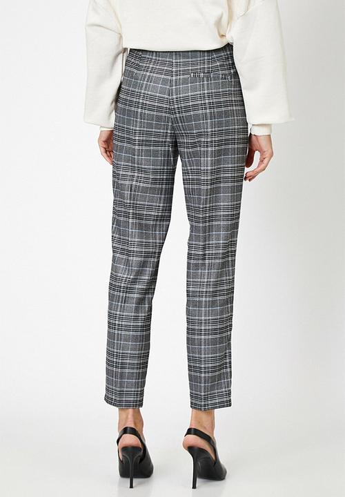 Koton - Medium rise check trousers - black check