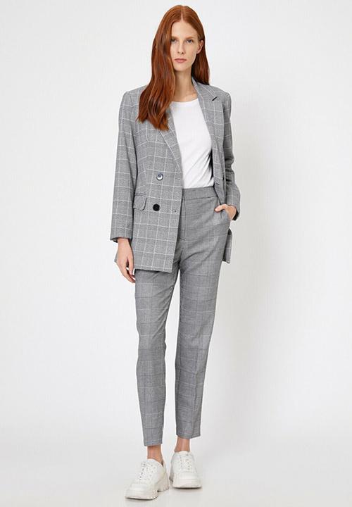 Koton - Medium rise check trousers - grey