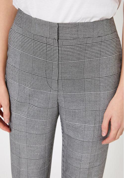 Koton - Medium rise check trousers - grey